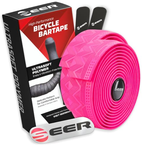 SEER Fahrrad Lenkerband – Ultra-Soft Polymer Lenkerband Rennrad & Gravel bike, komfortables Fahrradlenkerband, inkl. 2 Rollen, Endstopfen, Abschlussstreifen für ein hochwertiges Finish (PINK)