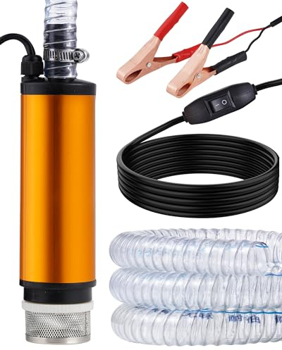 12V 80W Submersible Water Transfer Pump, 5.3GPM High Flow Diesel Water Pump | w/ 3/4 ID Hose, Electric Fuel Oil Transfer Pump, Small Portable Utility Pumps for Water, Diesel & Kerosene