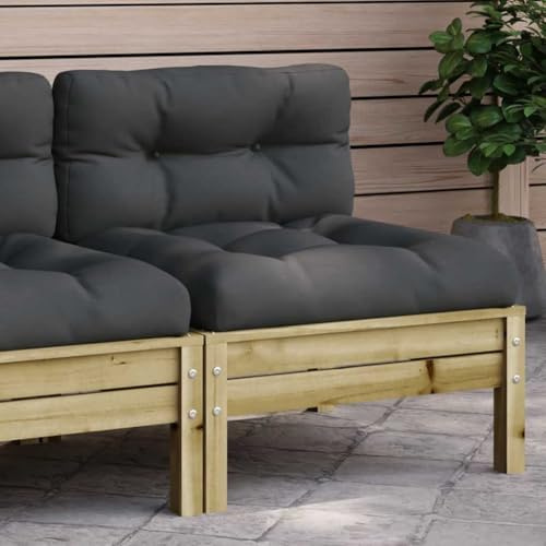 Owoxanthellate Gartensofa ohne Armlehnen 63×63×62,5 cm aus kesseldruckimprägniertem Kiefernholz anthrazit gepolstertes Outdoor Möbel klein platzsparend für Balkon Terrasse Wintergarten