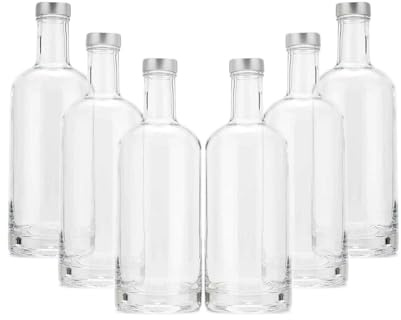 BrandPrint Juego de 6 botellas de cristal modelo ISIDE, 750 ml, tapón de rosca color plata | Botella cristal agua licores