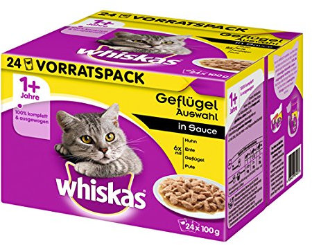 Whiskas 1+ Katzenfutter Geflügelauswahl in Sauce, 48 Beutel (2 x 24 x 100 g)
