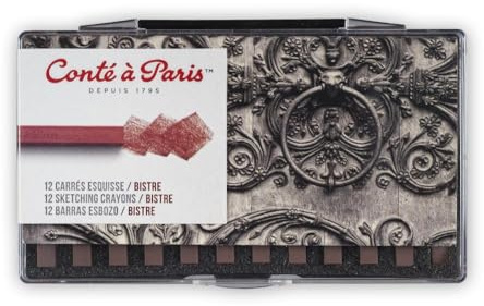 Conté Carré 50232 Pastellkreide im 12er Set, harten Kreiden in Rechteckform, Farbstark, für Skizzen und Zeichnungen auf allen Arten von Papier oder Karton - 12 Pastelle im Set Bister