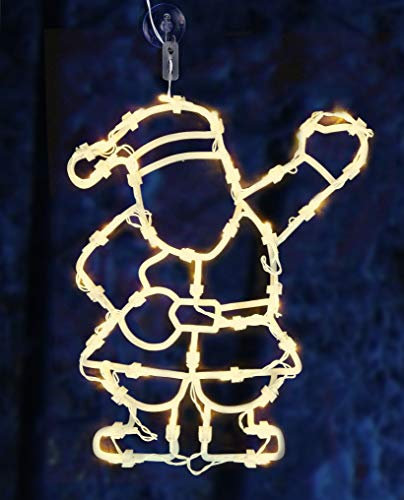 LED Fenster Silhouette XXL in 46x38 cm - Weihnachtsmann - klares, gemütliches Licht - Fensterbild mit Saugnapf und Batterie betrieben mit Dual Timer