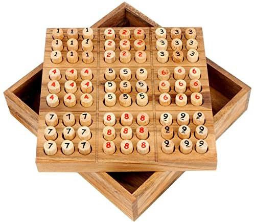 Logica Spiele Art. Sudoku aus Holz - Mathematisches Rätselspiel - Aller Schwierigkeitsgrade - Inklusive Broschüre mit 42 Rastern