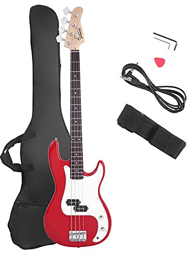 Glarry Bajo eléctrico Tamaño completo 4 cuerdas palisandro estilo fuego exquisito bajo ardiente (rojo)