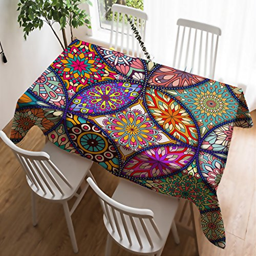 Violetpos nappe, nappe, couverture en lin, facile à nettoyer, lavable, anti-taches, linge de table, style bohème, motif cachemire bohème, mosaïque indienne, coton, coloré, 140 x 140 cm