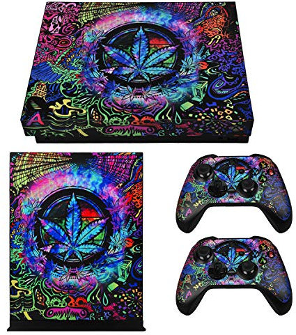 eXtremeRate Aufkleber für Xbox One X Controller Konsole,Skin Sticker Decal Folie Faceplates Kleberfolie mit Konsole&2 Controller und 2 Home Knopf Decals-Cannabis