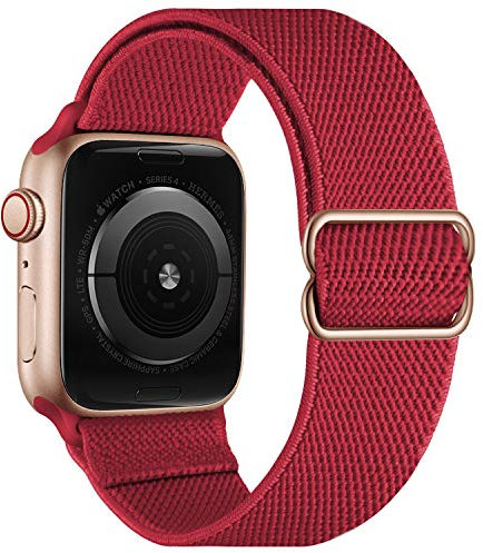 OXWALLEN Bracelets élastiques extensibles et réglables compatibles avec Apple Watch 7, bracelet Solo Loop en nylon tressé extensible pour homme et femme iWatch SE Series 7/6/5/4/3, rouge bordeaux