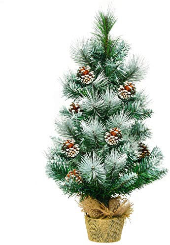 COSTWAY 2FT/60CM Christmas Tree, Small Artificial Xmas Trees with Pine Cones and Base, Holiday Decoration for Indoor Tabletop Garden Pathway