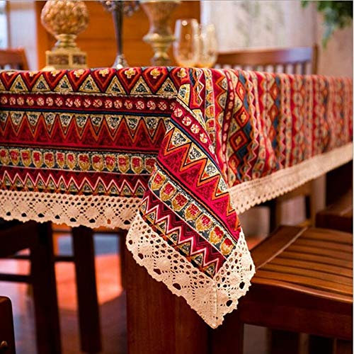 RONGER Böhmische Qualität Tischdecke Bunte Weiche Baumwollstreifen Verschiedene Größen Spitze Home Küche Bankett Tischdecke 1pc (A,120x120cm)