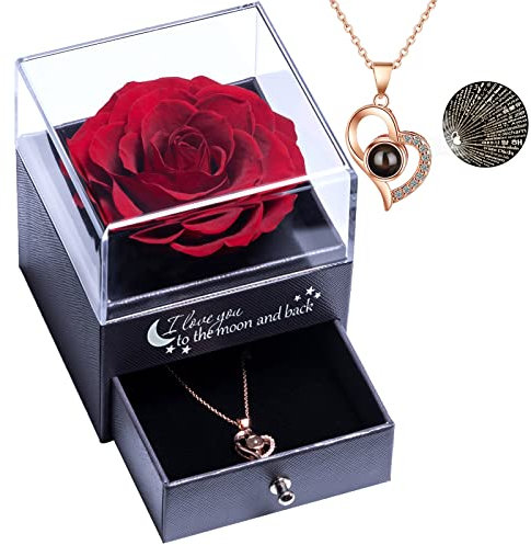 Yamonic Rosa Eterna Regalo Donna,Rosa Stabilizzata con Collana Donna,Idea Regalo per Lei,Regalo San Valentino per lei,Regalo Donna Natale Confezione Regalo Compleanno Anniversario Festa della Mamma