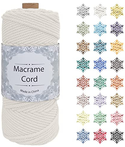 CAMAL Makramee Garn, 4mm x 100m Baumwollgarn Kordel Baumwollkordel für Wandbehänge, Pflanzenhalter, Geschenkverpackungen und Dekorationen (4mm x 100m, Natürlich)
