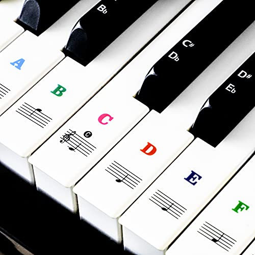Piano Key Stickers for 37/49/54/61/88 Keys, Music Keyboard Sticker Black & White Key, Electronic Keyboards Note Sticker, Transparent Removable Stickers for Kids Beginners (Colorful)