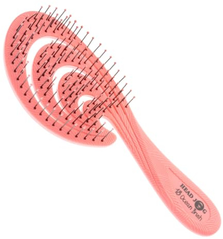 Head Jog 18 Ocean Hair Brush. Eco Friendly Vent Paddle Brushes With Flexible Soft Bristles, Detangling Wet Or Dry Hair. Gentle Brushing & Detangling Brush For Curly & Wavy Hair (Coral)