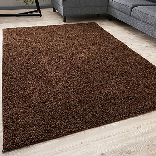 THE RUGS Living Room Rug - Shaggy Soft And Elegant Carpets For The Bedrooms And Kitchen, Easy To Clean, Many Different Sizes (80x300 cm, Brown)