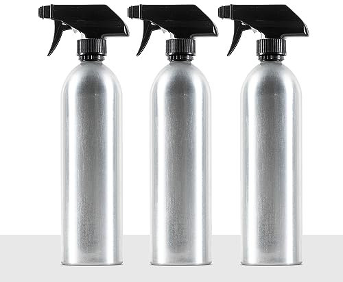 Aluminum Empty Spray Bottles (3 Pack) 16oz - Matte Black Metal Aluminum Refillable Spray Bottle, Cleaning Solution, Hair, Plants, Gardening, BBQ Grilling, Restaurants (New Updated Sprayers)