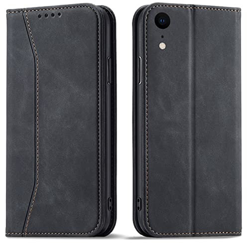 OKZone Funda para iPhone XR (6,1 Pulgadas), Funda Carcasa de Cuero para iPhone XR,Magnético Carcasa Funda Móvil Billetera Cuero Funda con Tapa Libro Caso Soporte Plegable (Negro)