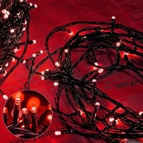 AURSTORE Basa Lichterkette, 8 Modi, 10 m, 100 LEDs, romantische Dekoration für Weihnachtsbaum, Hochzeit, Party, Lichterkette innen (grüner Draht, Rot)