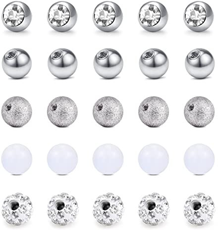 Funseedrr Piercing Kugeln Set 16G 1,2mm Gewinde Edelstahl 3mm Ersatzkugel Schraubkugel