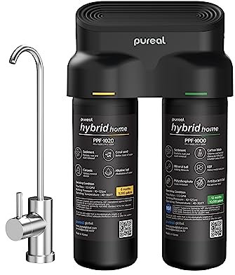 Pureal Hybrid Home PPU-1020D Sistema de filtro de agua para debajo del fregadero, 10 galones de 10 K, NSF/ANSI 42 y 372, bloque de carbono de sedimentos minerales KDF filtro de polifosfato para