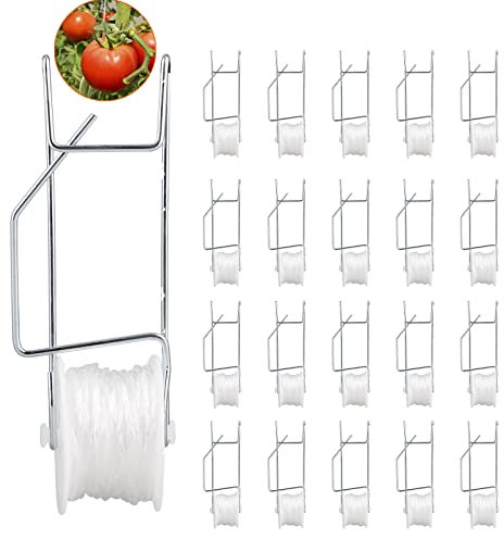 20 Pack Tomato Trellis Roller Hooks with 15m Twine, Tomato Hooks Tomato Twine for Plant, Greenhouse, Flower Vine Twine Crop Trellis Kit Plant Roller Hook