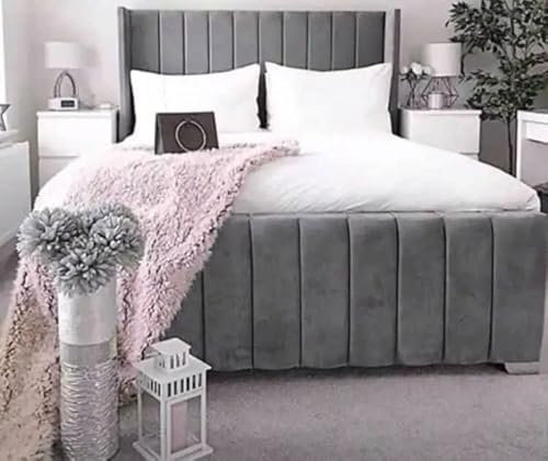 Oslo Wing Panel Bed with ottoman gas lift storage in plush velvet (Cream, 3FT Single)
