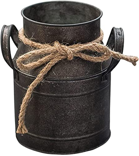 Vase Vintage en Métal, Seau D'arrangement De Fleurs en Fer, Seau De Cruche À Lait, Ornements Art Déco Minables pour Le Bureau À Domicile De Jardinière De Mariage-Glossy
