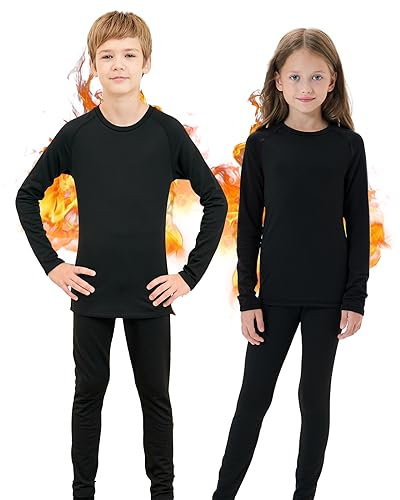 Homord Thermounterwäsche Kinder, Skiunterwäsche Funktionsunterwäsche für Ski,Fussball,Sport - Thermo Unterwäsche Set für Jungen und Mädchen Lange Atmungsaktiv Sportunterwäsche für 6-14 Jahre kids