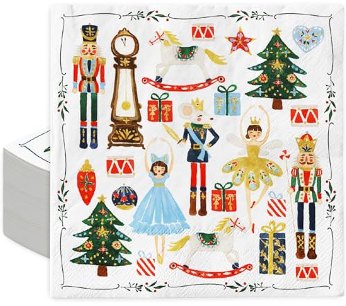 AnyDesign 80 Stück Nussknacker-Papierservietten, Einweg-Aquarell-Nussknacker-Servietten, Weihnachten, dekorative Dessert-Abendessen, Handserviette für Weihnachtsfeier, 16,5 x 16,5 cm