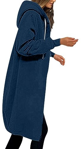Vasreyy Damen Kleidung Knitted Sweater Steppmantel Lang Winter Frauen Einfarbig Lang Kapuzenjacke Hoodie Mit Kapuze Herbst Winter Warm Mantel Kapuzenpullover Winterjacke Steppmantel Damen (Navy, M)