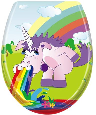 NAIZY WC-Sitz mit Absenkautomatik Toilettendeckel aus Hartplastik Antibakteriell Klodeckel Toilettensitz aus Duroplast Universal Größe (Regenbogen Pferd)