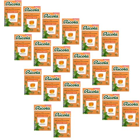Ricola® | Caramelos duros de naranja y menta | Caramelos de Hierbas Suizas Sin Azúcar - 20 Cajas (1000 Gr)