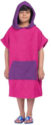 ALLEN & MATE 100% BAUMWOLLE Kinder-Strandtuch-Poncho – Übergroßer, schnelltrocknender Bademantel zum Umziehen mit Kapuze und Tasche für Jungen und Mädchen (10–13 Jahre, Rosa/Lila)