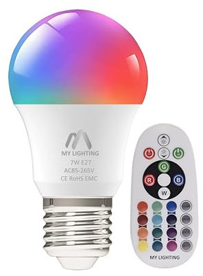 My Lighting 7W E27 LED Bulb | RGB + Warm White 3000K, 16 Million Colors, Dimmable | 806 Lumens, Remote Control | Energy-Efficient Edison Screw LED for Home Décor & Mood Lighting (1 Pack)