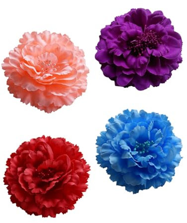 HSIXHAF 4 pcs Barrette Pivoine Pince Cheveux Broche de Fleur Artificielle Flamenco Clip Cheveux Coiffure de Marié pour Femme Fille, Rouge, Violet, Bleu, Rose, s'adapte à Tous Vos Styles