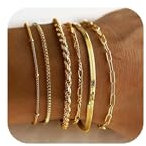 Krfy 6 Stück Armband Damen Gold 14 K Edelstahl Charm Wasserfest Modeschmuck Armkette Fischgrätenmuster Büroklammer Set