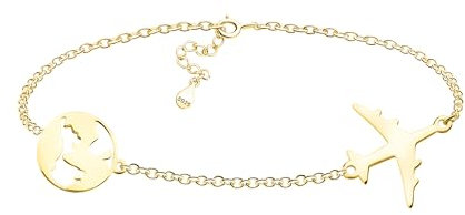 Sofia Milani - Damen Armband 925 Silber - vergoldet/golden - Weltkarten Flugzeug Anhänger - B0355