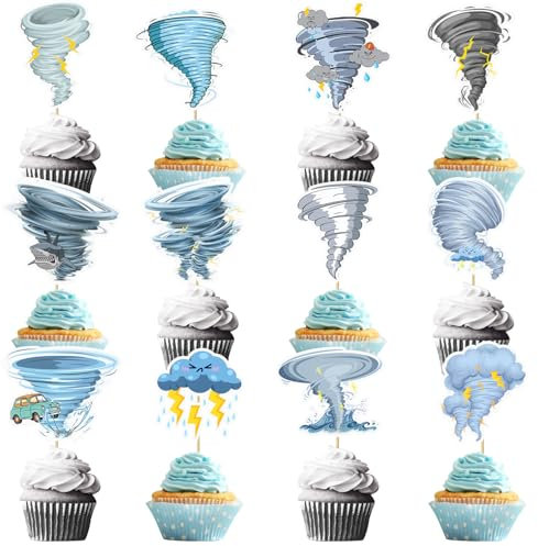 Tornado-Cupcake-Topper, Tornado-Wetter, Cupcake-Kuchendekorationen, Tornado, Geburtstagsparty-Dekorationen, Zubehör für Kinder, Babyparty, 24 Stück