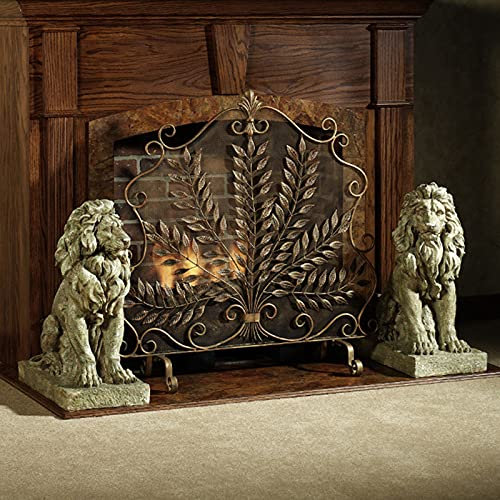 Kaminschutzgitter Für Kamin, Einzelpaneel-Kamin, Eisengeflecht, Vintage-Funkenschutzzaun, Stehendes Feuer Mit Blättermuster Und Fußständer Für Die Dekoration Im Wohnzimmer Zu Hause