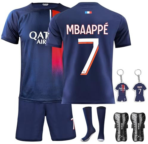 Czzovos Fußballtrikot für Kinder, Nr.7 Fußball Trikot Herren Fussball, Fußballtrikot Set Kinder T-Shirt und Shorts Jersey Fußballtrikot mit Socken für Kinder und Knieschützer im Set (26)