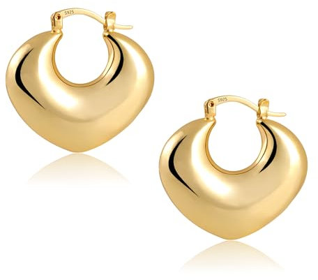 ASH'S CHOICE Ohrringe Gold Herz Creolen Klobige Damen 14k Echt Vergoldete Ohrringe Oval Herz Creolen Gold Ohrringe Herzform Kleine Huggie Creolen Klobige Dick Leicht Chunky Gold Ohrringe Dupes