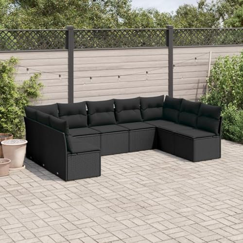 Iiaky 9-TLG. Garten-Sofagarnitur mit Kissen LoungemöBel Balkon Patio Furniture Gartengarnitur Set Schwarz Poly Rattan - 3218065