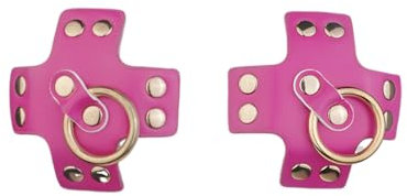 ARZOM Sexy Nippelpad Pastie Pink, Nippel Pasty Aufkleber mit Ring und Nieten, 7,5 x 7,5 cm, aus PU-Leder (Pink)