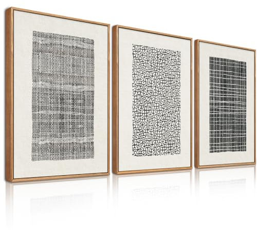BINCUE 3 Stück Boho Abstract Wandkunst,Linien beige Leinwand Wandbilder,Schwarz und weiß Leinwandbilder,Moderne Wohnzimmer Wanddeko,Geometrisches Linie Poster Schlafzimmer Büro Badezimmer,30x40cm