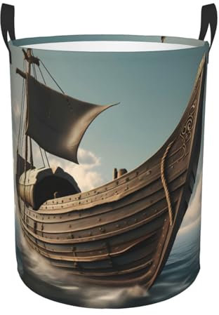 Old Viking Boat Single Layer Dirty Clothes Basket Bathroom Home Storage Basket Daily Household Use