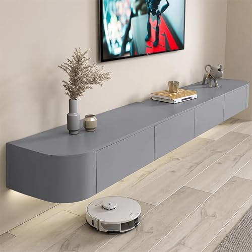 Coubird Floating tv unit wall mounted，grey tv stand cabinet Modern entertainment decoration TV control center, storage TV cabinet suitable for living room, bedroom, office (grey, 240cm/94.5in)