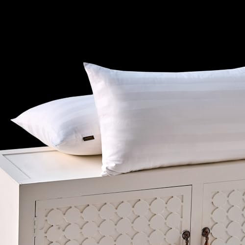 Amolavet Hotel Kissenbezuge 40x80 2teilig Set Mako Satin Baumwolle Weiß Damast Streifen kissenbezuge 40 x 80 2er Set für Ganzjährig
