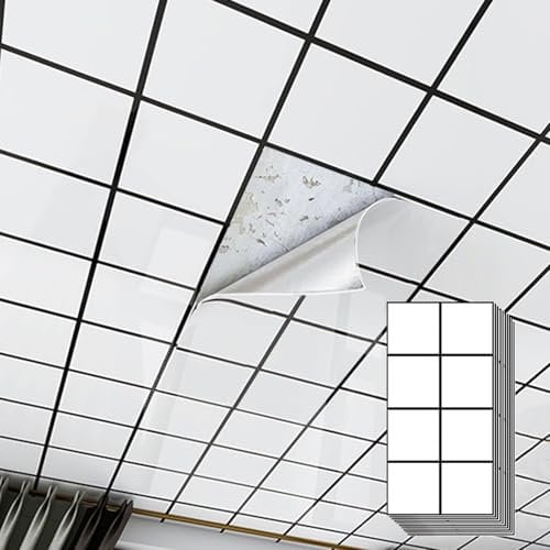 RENLXFI Deckenpaneele Deckenplatten Badezimmer Deckenplatten Kleben Wasserdicht, Dekorative Deckenverkleidung Alternativen Für Interieur Küche Bad Keller, Hintergrund Tapete Fliesen Weiß(10 Pack)