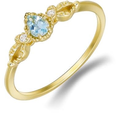 Calefee Damen Ringe Gold 585 Echtgold, Trauringe Damen Schlicht mit Erstellter Aquamarin und Moissanite, Echtschmuck 14 Karat größe 57 (18.1)
