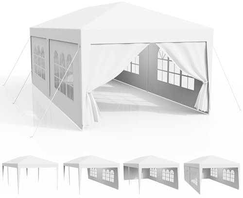 Tonnelle de Jardin 3x6, Pergola-PE Imperméable avec 4 Parois Latérales, Chapiteau UV 50+, Tente de Fête-Plage-Camping-Marché-Reception, Auvent Cadres en Acier, Sac de Transport, Blanc